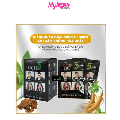 Dầu Gội Phủ Bạc Tóc Lich5 Thảo Dược Đen Tóc Chỉ Trong 5 Phút,  An Toàn, Không Hóa Chất, Giữ Màu 3 - 4 Tuần, Hộp 10 gói mylovestore