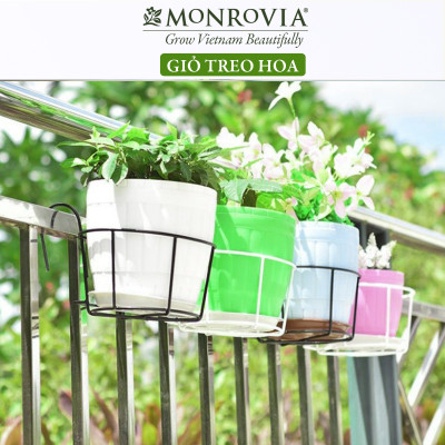 Combo 3 Giỏ treo chậu hoa ban công MONROVIA, giỏ sắt treo chậu hoa ban công, chậu treo ban công, kệ treo ban công, móc treo, khung thép, sơn tĩnh điện chính hãng thương hiệu MONROVIA - Màu Trắng