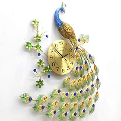 Đồng Hồ Treo Tường Con Chim Công Khổng Tước xanh A68 Trang Trí hiện đại kim trôi