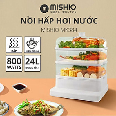 Nồi hấp hơi nước 3 tầng 24L Mishio MK384 800W - Hàng chính hãng