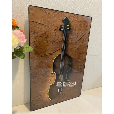 (ẢNH THẬT) Tranh treo tường đàn violon trang trí decor phòng âm nhạc bo viền kèm đinh
