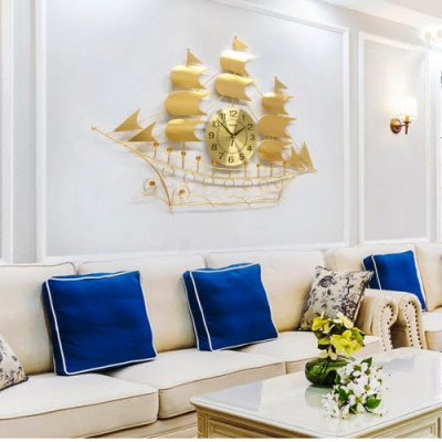 Đồng Hồ Treo Tường Đẹp Thuyền Buồm Vàng B68 kim trôi quà tặng tân gia nhà mới