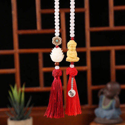 Khánh Quan Âm Liên Hoa Phong Thủy Trang Trí Ô Tô,Xe Hơi Mang May Mắn Và Tài Lộc Khánh Gỗ Hoàng Dương