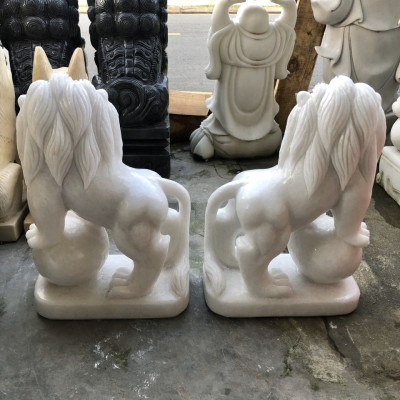 Cặp tượng sư tử phong thủy gác cổng, để mộ đá cẩm thạch trắng - Cao 40 cm