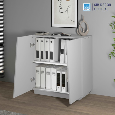 Tủ Hồ Sơ 2 Cánh Cách Điệu, Lưu Trữ Tài Liệu Văn Phòng Màu Trắng Thương Hiệu SIB Decor HS80