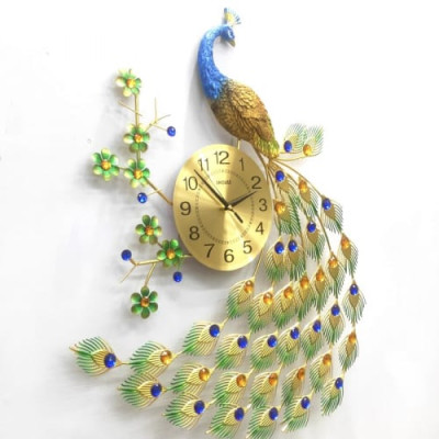 Đồng Hồ Treo Tường Con Chim Công Khổng Tước xanh A68 Trang Trí hiện đại kim trôi