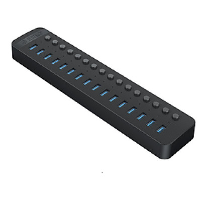 Bộ Chia USB HUB 16 Cổng USB 3.0 Với Các Công Tắc Riêng Lẻ ORICO CT2U3-16AB-EU-BK-BP (Có Adaptor)  màu đen -  Hàng Chính Hãng