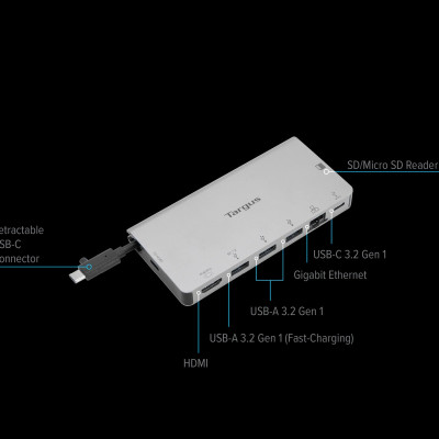 Cổng Chuyển TARGUS 8 In 1 USB-C Docking Station Với Cáp USB-C Có Thể Tháo Rời – DOCK414 - Hàng Chính Hãng 