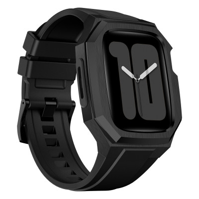 Ốp Case Vỏ Thép Không Gỉ bảo vệ tích hợp dây đeo Fluororubber cho Apple Watch Series 10 Size 46mm - Hàng Chính Hãng