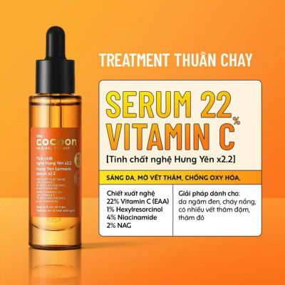 Tinh chất nghệ Hưng Yên x2.2 (serum) với 22% vitamin C sáng da chuyên sâu & mờ vết thâm Thuần chay 30ml