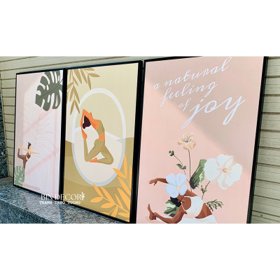 (ẢNH THẬT) Tranh treo tường yoga 2 tranh trang trí decor phòng tập kèm đinh treo