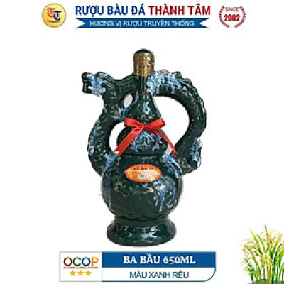Đặc Sản Bình Định - Rượu Bàu Đá Thành Tâm BA BẦU (Màu xanh rêu) 650ml - OCOP 3 Sao