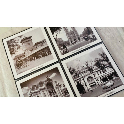  (HCM) Tranh treo tường Hà Nội xưa trang trí decor quán bộ 4 tấm kèm đinh chuyên dụng