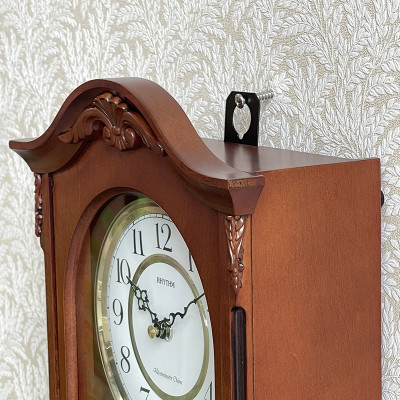 Đồng hồ treo tường RHYTHM WOODEN WALL CLOCKS CHIME CMJ502FR06 ( Kích thước 23.0 x 48.1 x 10.9cm), Vỏ màu nâu