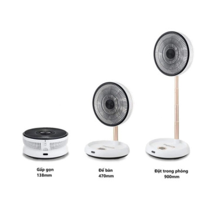 Quạt Tích Điện, Gấp Gọn Thương Hiệu Đức ELEGANT Có Remote Sử Dụng 8 Giờ, Sạc 2.5 Giờ Công Suất 14W - Hàng Chính Hãng