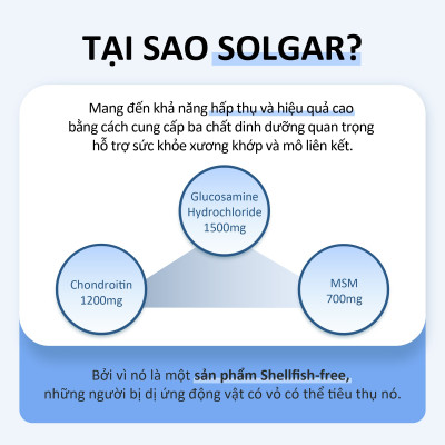 NHẬP KHẨU USA CHÍNH HÃNG - Viên uống hỗ trợ bôi trơn xương khớp, tăng cường độ đàn hồi tế bào sụn Solgar Glucosamine Condrotin MSM 