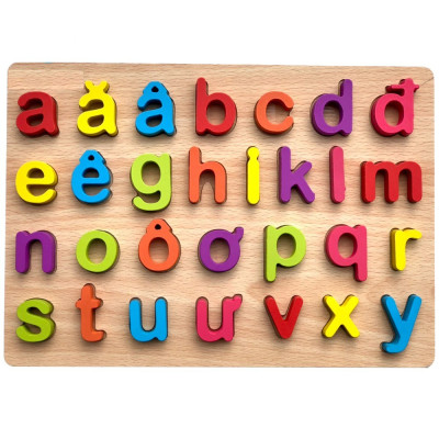 Bộ 2 Bảng Ghép Chữ Cái Thường và Bảng Chữ Số Bằng Gỗ