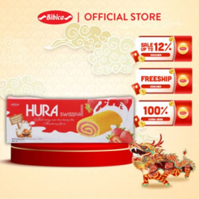 Bánh bông lan cuộn Hura Swissroll 360g - Bép ngậy mềm mịn chất lượng