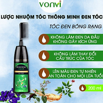 Lược nhuộm tóc đen VONVI không gây kích ứng dễ chải đen tóc với đầu lược thiết kế nhỏ gọn chai 200 ml