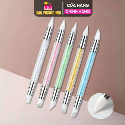Bộ 5 Bút Cọ Silicon 2 Đầu Cán Đá Sang Trọng Nhiều Màu, Dễ Sử Dụng, Nặn Hoa Và Dặm Foi Chuyên Nghiệp, Làm Nail Tiện Lợi