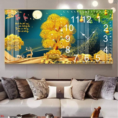 XẢ KHO TRANH ĐỒNG HỒ - TRANH ĐỒNG HỒ TRÁNG GƯƠNG CÂY KIM TIỀN TÀI LỘC (TẶNG KÈM ĐINH 3 CHÂN)