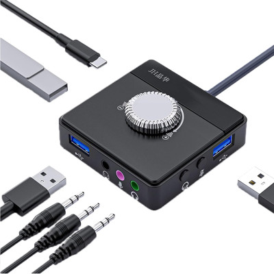 SOAIY HUB USB Đa Năng Hỗ Trợ 2 Cổng Audio Cùng Lúc Headphone 2 Jack + AUX 3.5mm, USB Có Núm Chỉnh Âm Lượng JH-N962 - Hàng Nhập Khẩu