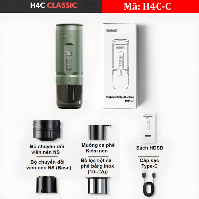 Máy pha cà phê cầm tay chuyên nghiệp Espresso 3 trong 1, dùng pin có thể pha cả nóng và lạnh HiBREW H4C - Hàng Chính Hãng