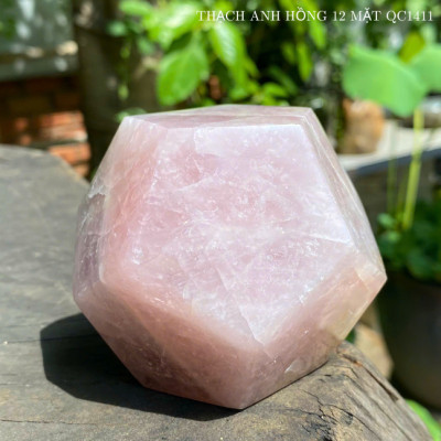 Thạch anh hồng 12 mặt NHASAN QC1411 Tăng cường sự tự tin - nặng 580gr, đường kính 8.2cm
