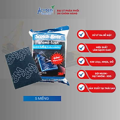 Nhám Bùi Nhùi 3M Scotch Brite Mighty Blue 11.5cm x 15.5cm - 1 túi 5 tấm
