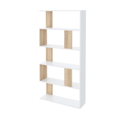 Kệ Gỗ Để Sách Phá Cách Hiện Đại Màu Trắng Phối Vân Gỗ Sồi SIB Decor KSG52