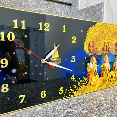 Tranh đồng hồ tráng gương treo tường phúc lộc thọ tranh cây kim tiền bo viền khung tặng pin và đinh 3 chân BIN DECOR