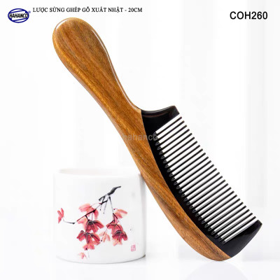 Lược gỗ tự nhiên ghép răng sừng Trâu - Chống tích điện/ dáng lược Châu Âu (COH260).