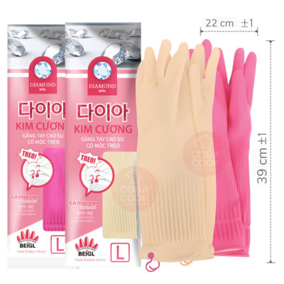 [Mua 3 Tặng 2] Combo3 Đôi Găng Tay Cao Su Tự Nhiên Kim Cương Có Móc Hàn Quốc L-39cm