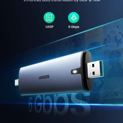 Ugreen UG70533CM298TK M.2 B-Key NGFF ra type c 3.1 gen 2 và usb 3.0 hộp ổ cứng ssd - HÀNG CHÍNH HÃNG