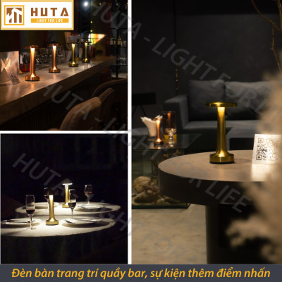 Đèn Bàn Led Quầy Bar HUTA RESDIA2 Cảm Ứng Pin Sạc, Điều Chỉnh Ánh Sáng Trang Trí Nhà Hàng Quán Cà Phê Bàn Ăn Lounge Quán Bar