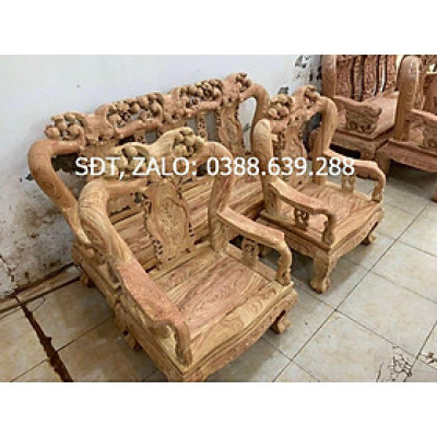 Bộ bàn ghế phòng khách minh quốc đào gỗ hương đá tay 12 tựa liền