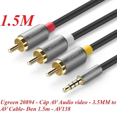Ugreen UG20894AV138TK 1.5M màu Đen Cáp âm thanh 3 đầu Bông sen sang 3.5mm Dương - HÀNG CHÍNH HÃNG