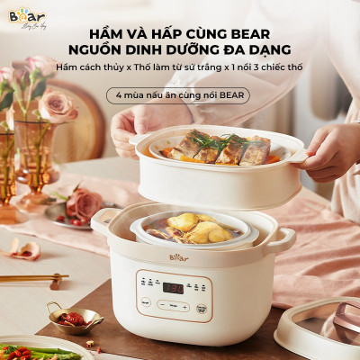 Nồi Nấu Cháo, Nấu chậm 1.6L Bear SB-NNC16 270W - Hàng chính hãng