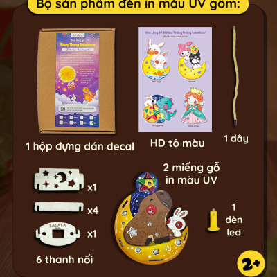 Lồng Đèn Gỗ Trung Thu Mẫu Mới 2024 Lalamoon - Bộ Kit DIY Tự Vẽ và Làm Đèn Trông Trăng - Lalala Baby