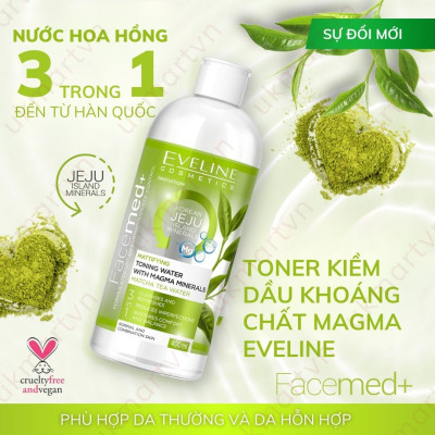 Nước Hoa Hồng Eveline Kiềm Dầu Khoáng Chất 400ml Toning Water With Magma Mineral Matcha Tea