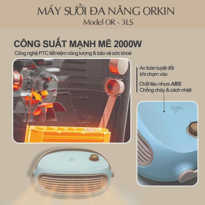 Máy sưởi gốm PTC Orkin Thái Lan OR-3LS công suất 2000W, bảo hành 12 tháng - Hàng chính hãng