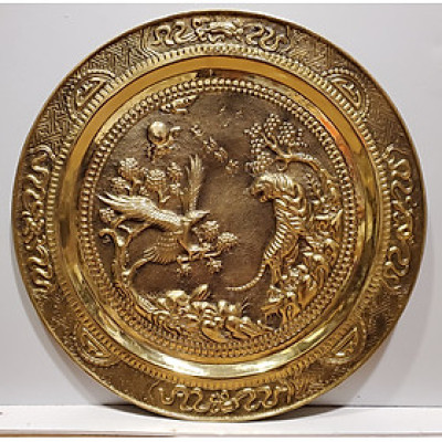 Tranh mâm đồng vàng nguyên chất – Song Hùng Tương Ngộ -A223