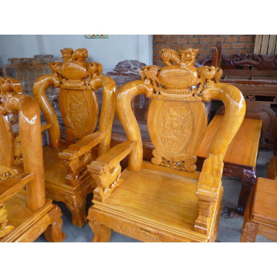 Bộ bàn ghế Nghê Đỉnh gỗ gõ đỏ tay 12