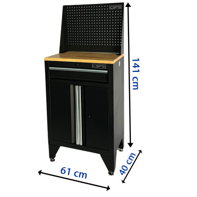 Tủ dụng cụ CSPS 61cm - 01 hộc kéo màu đen, tay cầm trắng kèm chân tủ ván gỗ vách lưới