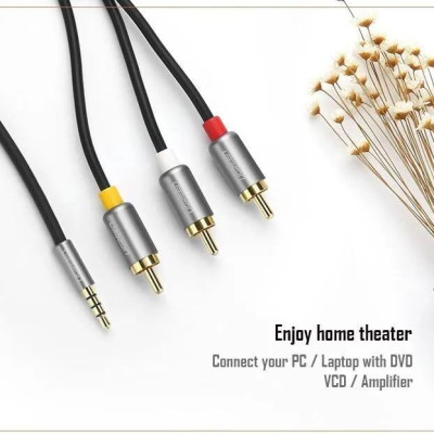 Ugreen UG20894AV138TK 1.5M màu Đen Cáp âm thanh 3 đầu Bông sen sang 3.5mm Dương - HÀNG CHÍNH HÃNG