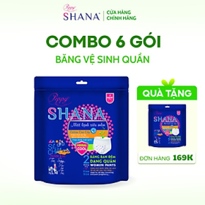Combo 6 gói Băng Vệ Sinh Quần Peppy Shana Ngày Đêm Siêu Thấm, Freesize, Chống Tràn Tối Đa, Tiết Kiệm 