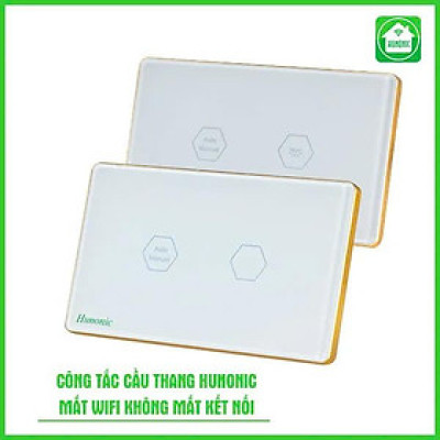 Công Tắc Cầu Thang Wifi Hunonic Viền Vàng Liên Kết Đảo Chiều Không Cần Mạng Internet
