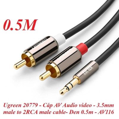Ugreen UG20779AV116TK 0.5M màu Đen Cáp âm thanh 2 đầu Bông sen sang 3.5mm Dương mạ vàng - HÀNG CHÍNH HÃNG