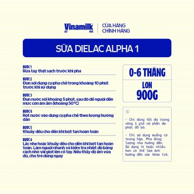 Hộp Sữa bột Vinamilk Dielac Alpha 1 - Hộp thiếc 900g (cho bé từ 0 - 6 tháng tuổi)