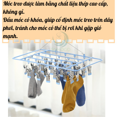 Móc phơi quần áo inox 360 độ Giàn phơi đồ đa năng inox cao cấp Móc treo đồ nhỏ có kẹp inox tiện lợi Giá treo phơi tất, đồ lót, khăn tay bằng inox Móc phơi 20-28 kẹp inox xoay tròn/ chữ nhật Móc phơi inox tiết kiệm không gian